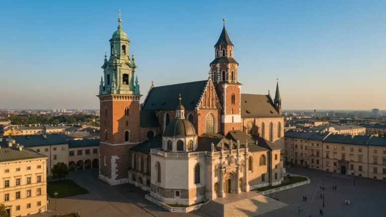 Katedra na Wawelu z charakterystyczną wieżą dzwonów Zygmunta, zabytkowa architektura gotycko-renesansowa
