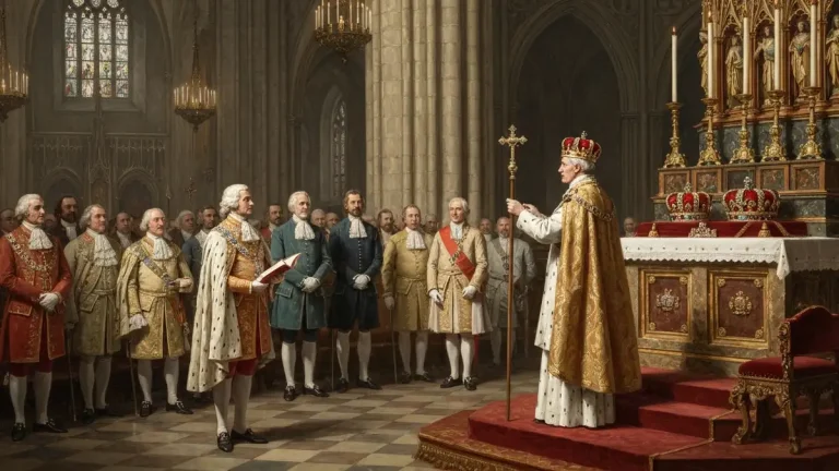 Ceremonia koronacyjna na Wawelu z udziałem duchowieństwa i dostojników, XVIII wiek