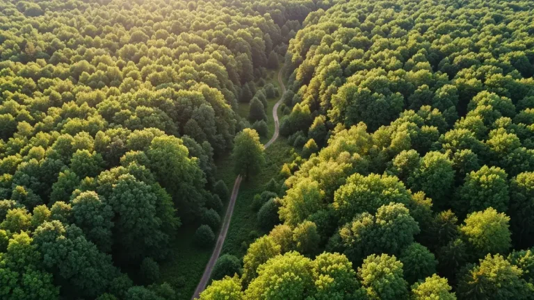 Widok na Las Wolski w Krakowie z drogą leśną wśród starych drzew