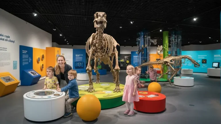 Dzieci bawią się w interaktywnym muzeum w Krakowie, odkrywając historię i naukę poprzez ekspozycje edukacyjne