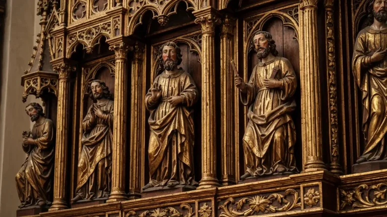 Ołtarz Wita Stwosza w Bazylice Mariacki - drewniane arcydzieło z XV wieku z detalnymi rzeźbami postaci świętych