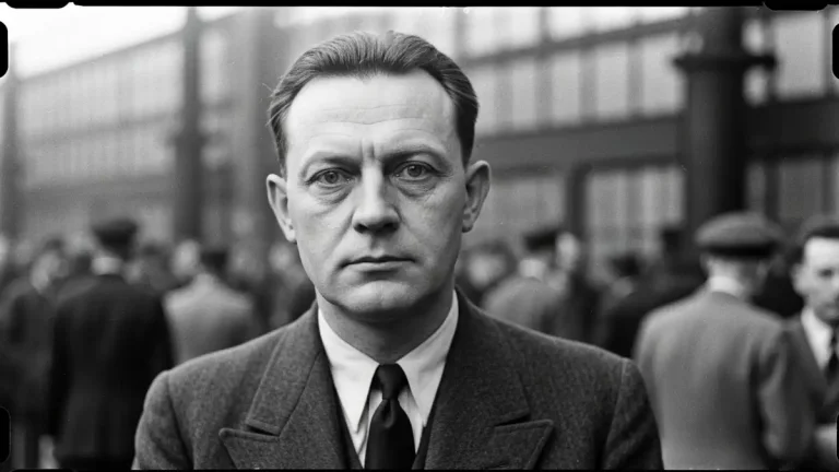 Oskar Schindler portret czarno-białe zdjęcie z okresu wojny
