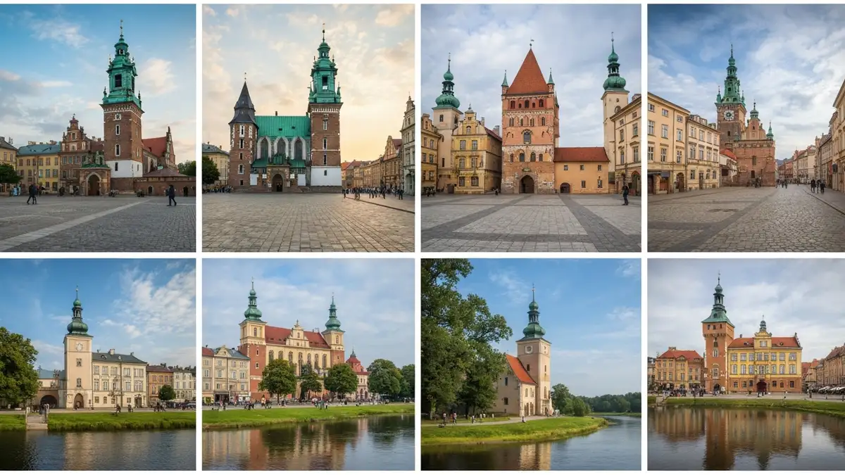 Kompilacja 17 polskich obiektów światowego dziedzictwa UNESCO - Wawel, Kraków, parki narodowe i zabytkowe miasta