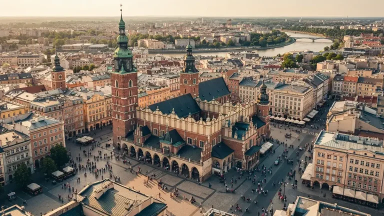 Panorama Rynku Głównego w Krakowie z widokiem na Sukiennice i Ratusz Główny