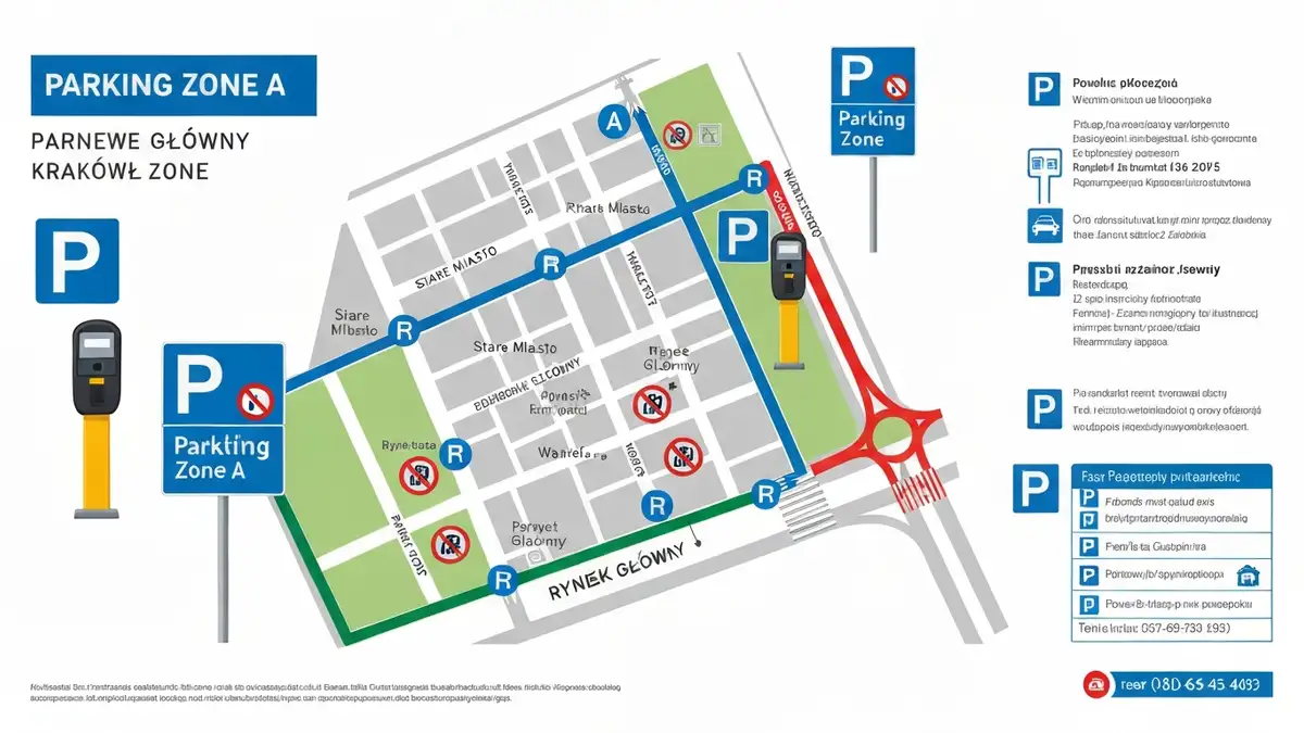 Mapa strefy płatnego parkowania w Krakowie z oznaczeniami cen i granic stref A i B